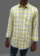 Cotton Blend Checked Shirt for Men, Yellow 