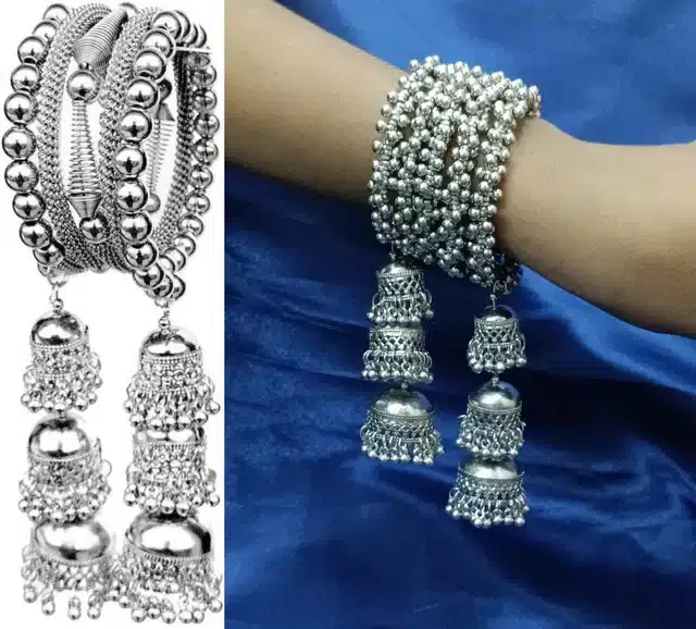 Alloy Oxidised Bracelet for Women & Girls (Silver, Pack of 2)