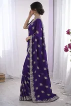 Bollywood Organza Satin Embroidered Saree for Women 