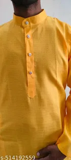Cotton Solid Kurta for Men, Yellow 