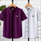 Self Design Cotton Blend Mandarin Neck T-Shirt for Boys 
