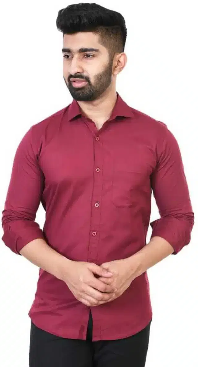 Men's Solid Full Sleeves Shirt (Maroon, L)