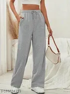 Cotton Blend Solid Trousers for Men, Grey 
