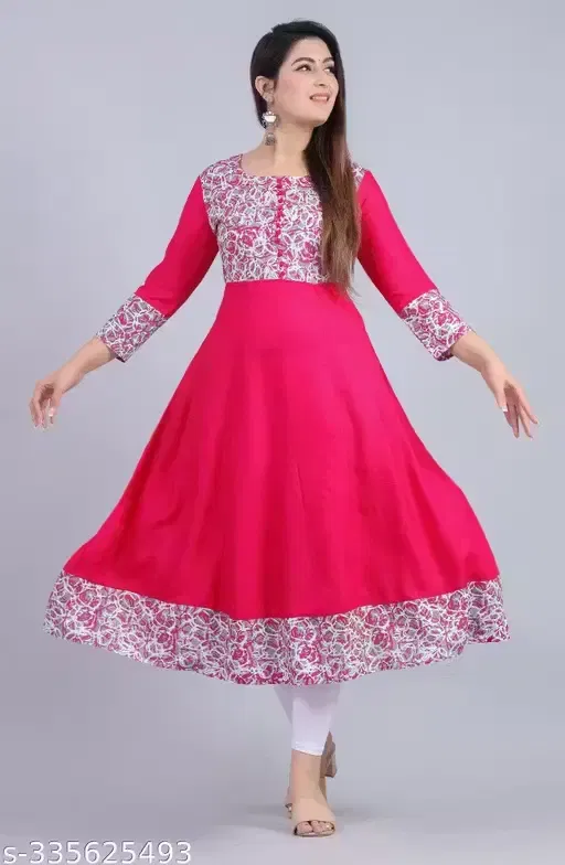 Printed Crepe Kurtis for Women, Dark Pink (XXL)