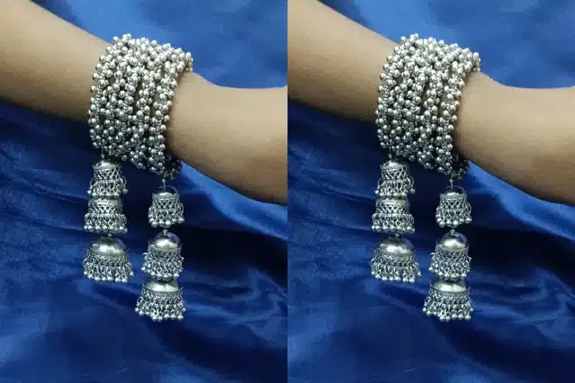 Alloy Oxidised Bracelet for Women & Girls (Silver, Pack of 2)