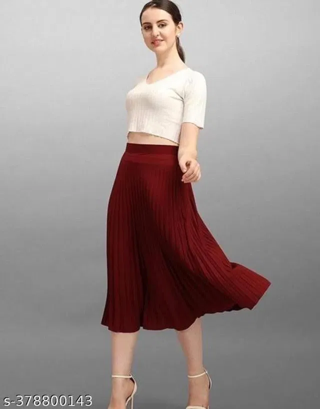 Crepe Skirts for Women (Maroon, 32)