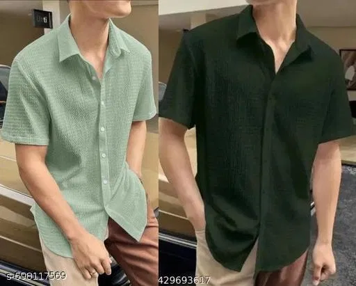 Casual Shirts for Men, Pack of 2 (Olive, S)