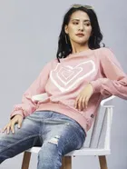 Women's Heart Printed Peasant Sleeves Sweatshirt 