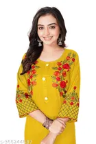 Rayon Slub Embroidered Kurti for Women 