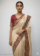 Chiffon Embroidered Saree for Women, Beige 