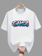 Polyester Printed Half Sleeves T-Shirts For Men, White 
