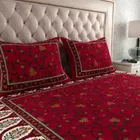 Jaipuri Cotton Double Bedsheet with 2 Pillow Covers | 80x90 Inch | Floral Red | Traditional Rajasthani Print