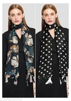 Printed Chiffon Scarves with Tassels for Women, Multicolor, Pack of 2