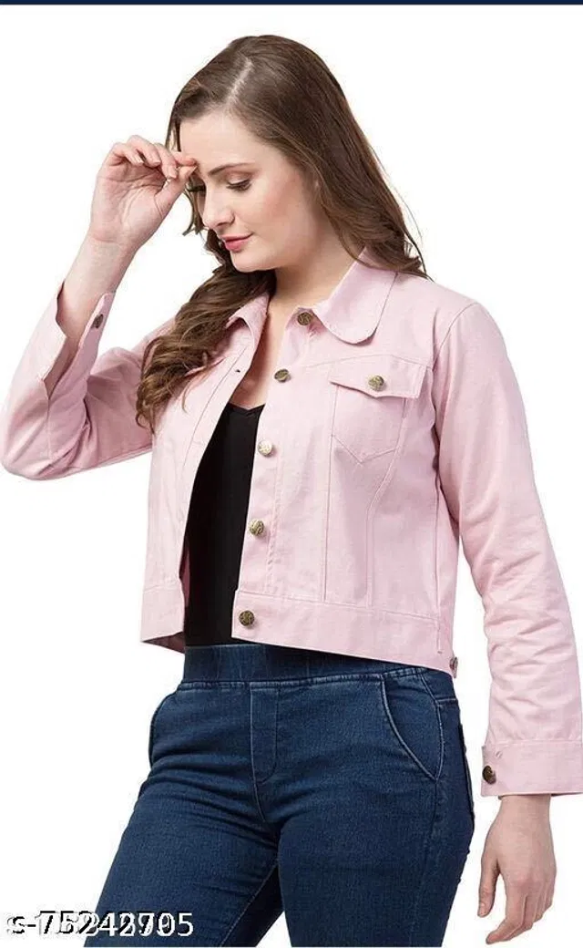 Denim Jacket for Women (Pink, XL)