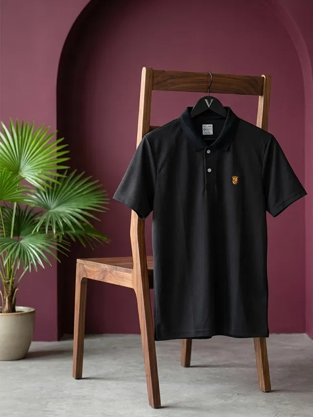 Solid Polo T-shirt for Men (Black, L)