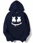 Fleece Printed Hoodie for Men, Dark Blue 