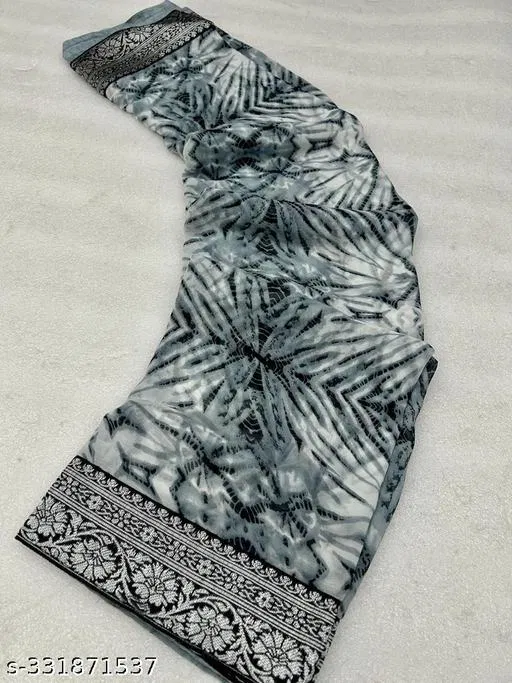 Georgette Printed Saree for Women, Grey (6.3 m)