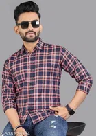 Polycotton Checked Shirts for Men, Red 