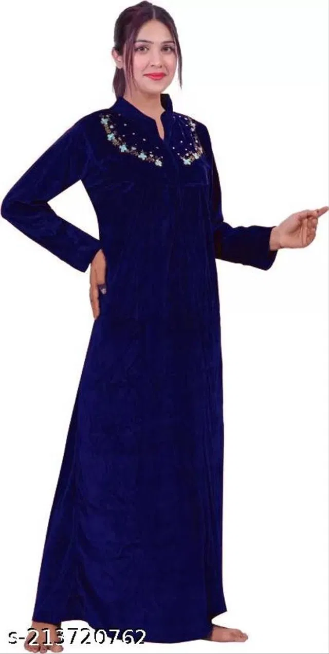 Velvet Nightdress Set for Women (Navy Blue, S)