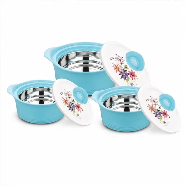 Asian Insulated Non DLX Casserole Set of 3, Blue [1000 ml, 1500 ml, 2500 ml]