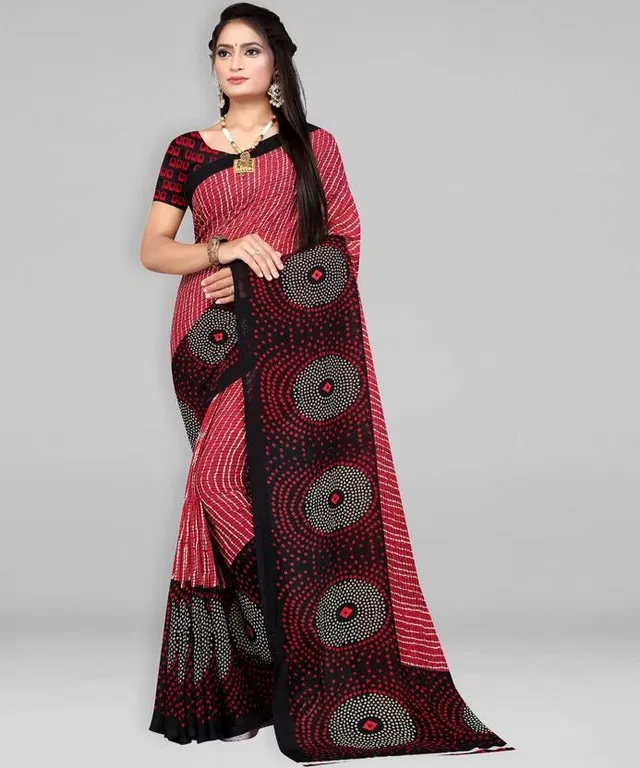 Georgette Printed Saree for Women (Maroon)