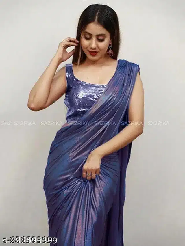 Lycra Blend Solid Saree for Women (Dark Grey, 6.3 m)