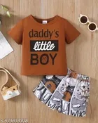Hosiery Cotton Printed Clothing Set for Kids, Brown 