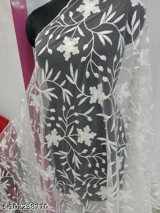 Embroidered Punjabi Net (White, Free Size)
