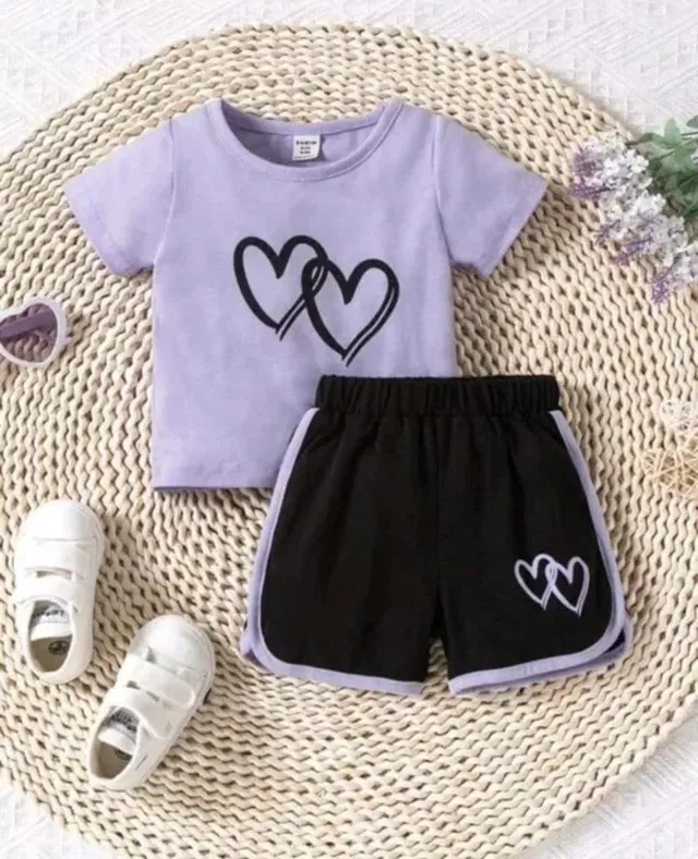Hosiery Clothing Set for Kids (Purple & Black, 0-3 Months)