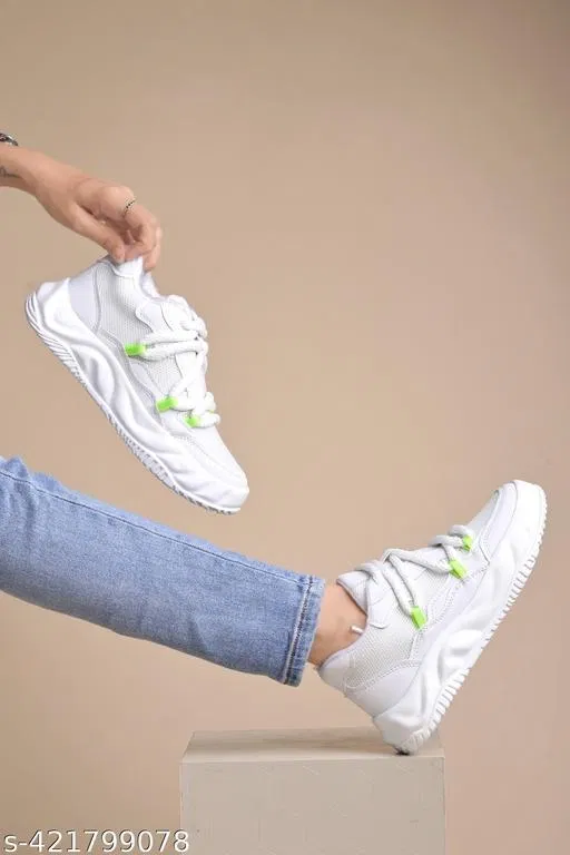 Solid Mesh Sneakers for Women (White, IND-7)