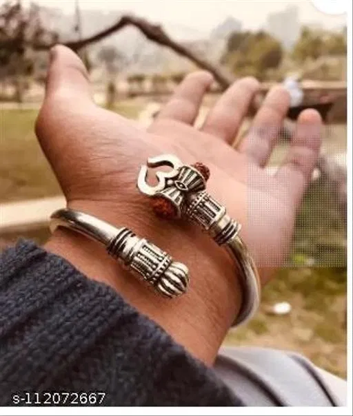 Leather Silver Garnet Silver Coated Bracelet for Men