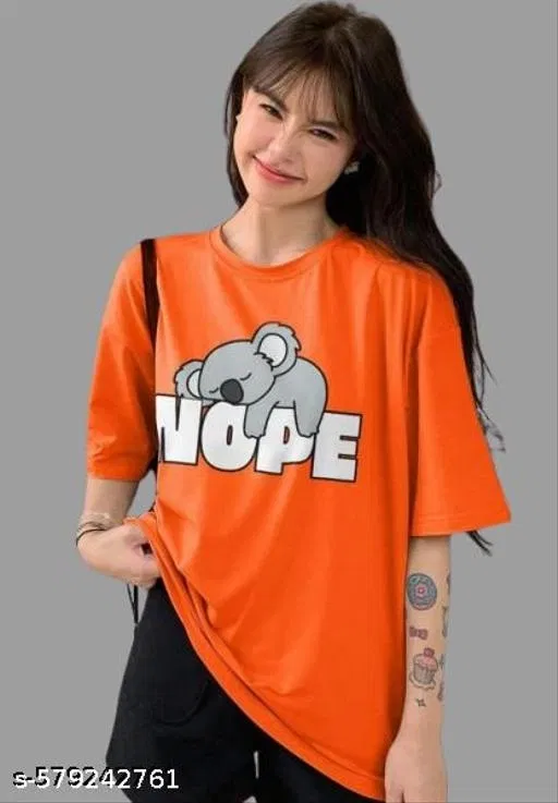 Cotton Blend Printed T-Shirt for Women, Orange (S)