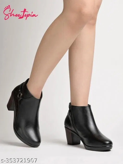 Shoetopia Solid Synthetic Block Heel Boots Black (IND-4)