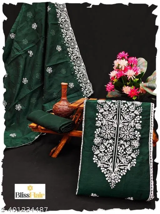 Embroidered Botanical Patiala Suits for Women (Green, Un Stitched)
