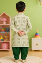 Cotton Blend Printed Kurta with Dhoti for Boys, Green 