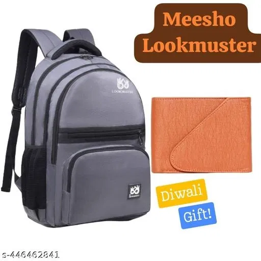 Polyester Backpack with Wallet for Men, Multicolor, Set of 2