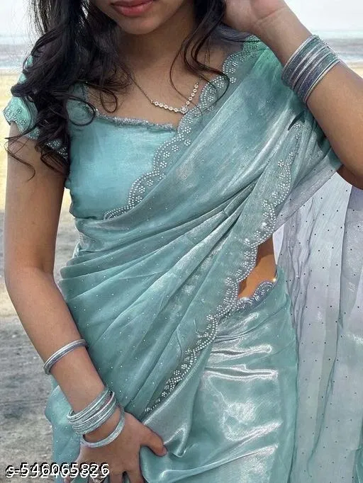 Jimmy Choo Solid Saree For Women, Aqua Blue