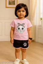 Hosiery Cotton Printed Clothing Set for Kids, Black & Pink 