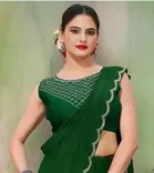 Crepe Solid Saree for Women, Green 