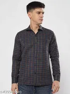Polycotton Checked Shirts for Men, Brown 