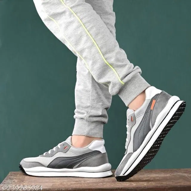 Casual Shoes for Men (Grey & White, 8)