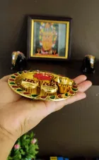 Combo of Metal Rakhi, 4.5 inch Plate, Chocolate, Greeting Card & Roli Chawal 