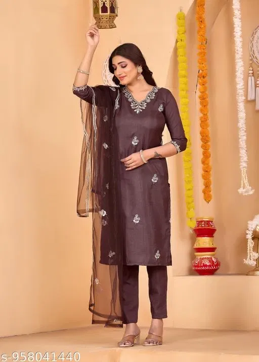 Designer Kurti Gharara Set for Women (Brown, 4XL)