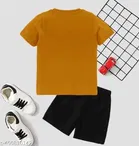 Cotton Blend Printed Clothing Set for Boys, Mustard 