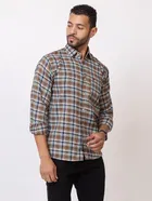 Cotton Blend Checkered Shirt for Men, Brown 