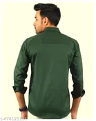 Cotton Blend Solid Shirt for Men, Green 