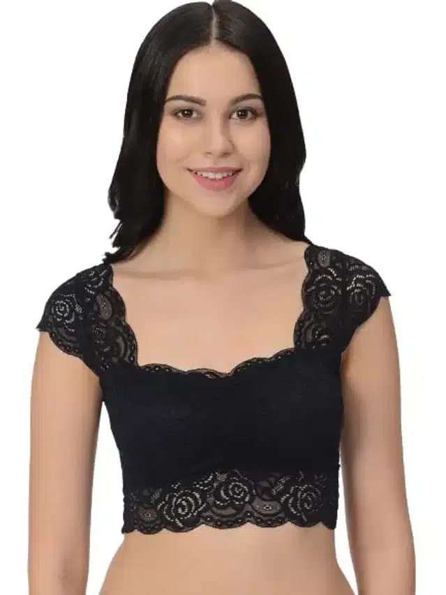 V-Neck Blouse Bra for Women (Black, 30)