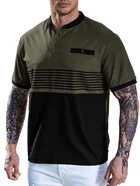Mandarin Neck Striped Cotton T-shirt for Men 