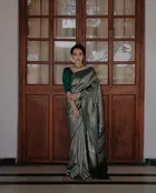 Litchi Silk Woven Design Saree for Women, Green 