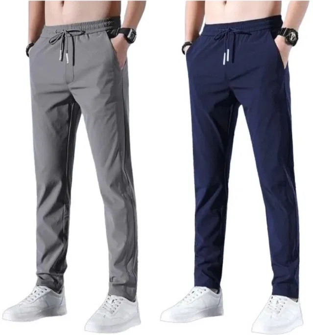 Polyblend Printed Trackpants for Men, Grey & Navy Blue (XXL)